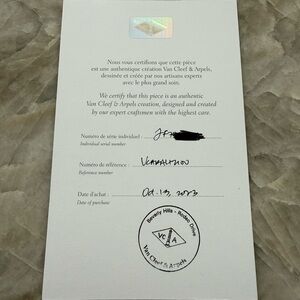 Van Cleef & Arpels 20M Mother of Pearl Certificate